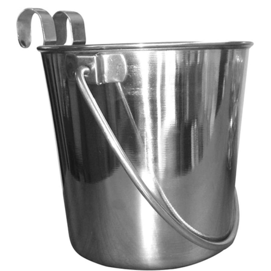 Bowls & Feeding Supplies QT Dog | Stainless Steel Flat Sided Bucket With Riveted Hooks