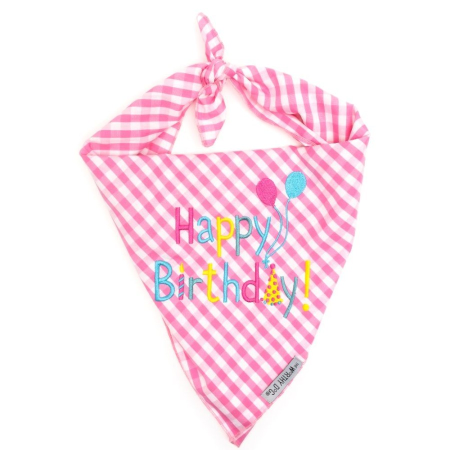 Collars, Leads & Accessories The Worthy Dog | Pink Happy Birthday Bandana