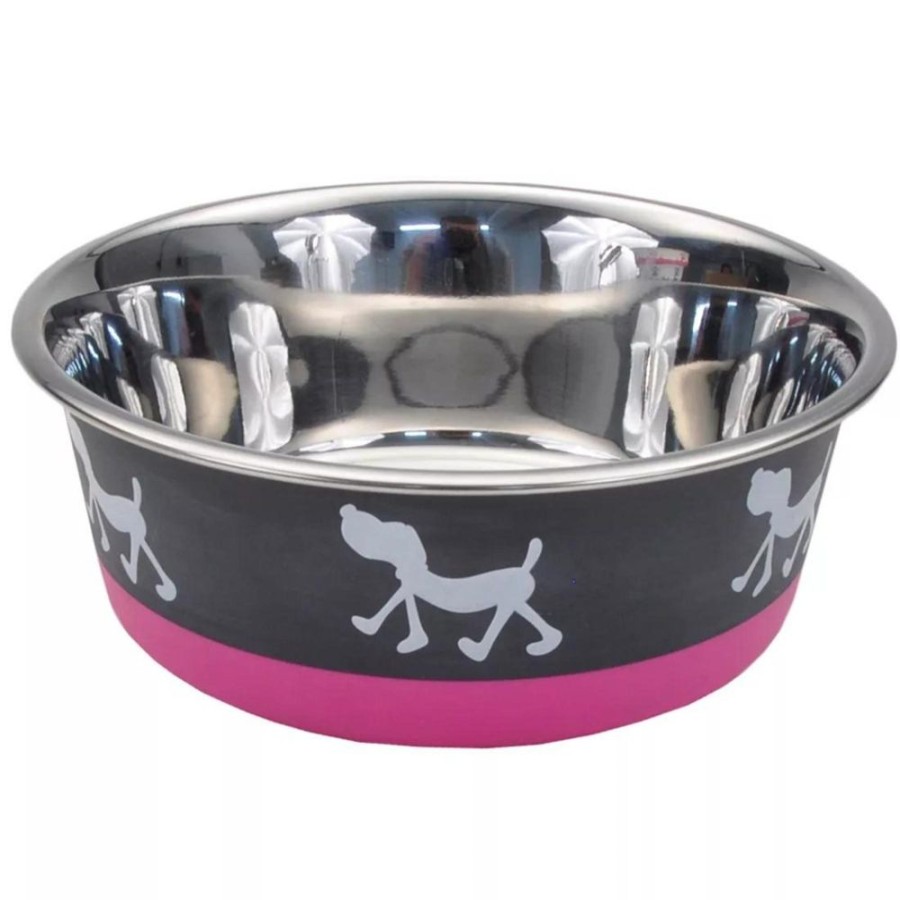 Bowls & Feeding Supplies Coastal Pet Products | Coastal Pet Maslow Design Series Non-Skid Pup Design Dog Bowls Pink And Grey 1.75 Cups