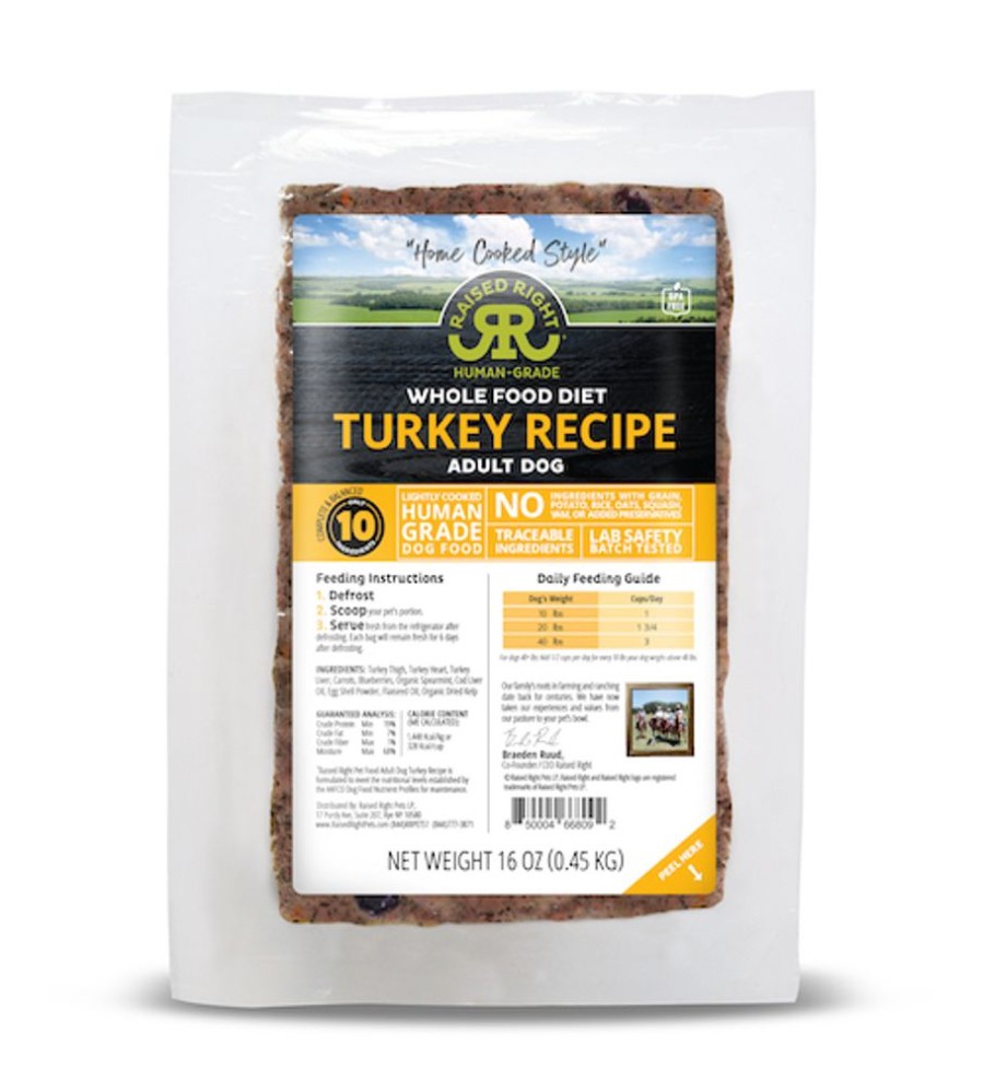 Pet Food Raised Right | Raised Right Turkey Adult Dog Original Recipe, 1 Lb Tray