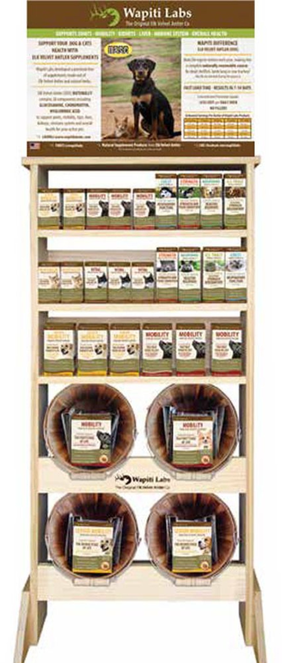 Retail Solutions Wapiti Labs | Wapiti Labs Premium Display Package 92 Pieces With Wooden Shelf