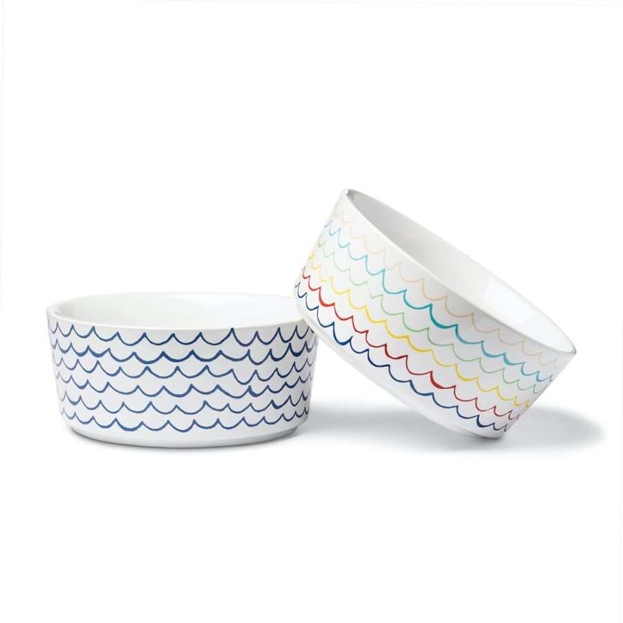 Bowls & Feeding Supplies Waggo | Sketched Wave Nautical Bowl