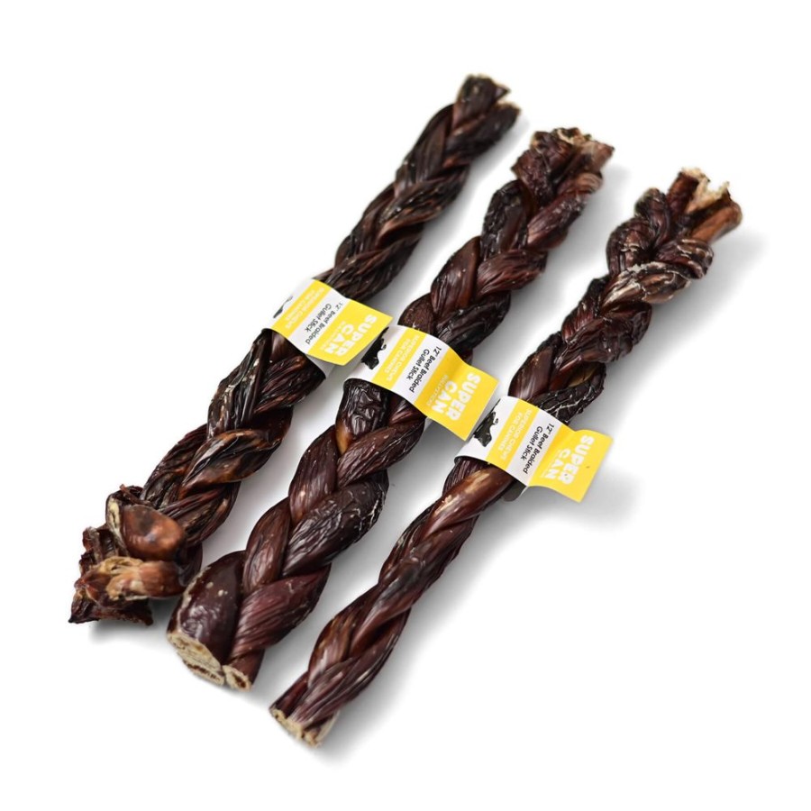 Treats SuperCan Bullysticks | 12" Braided Gullet Sticks - Beef Esophagus