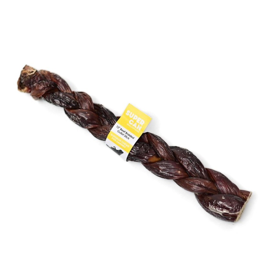 Treats SuperCan Bullysticks | 12" Braided Gullet Sticks - Beef Esophagus