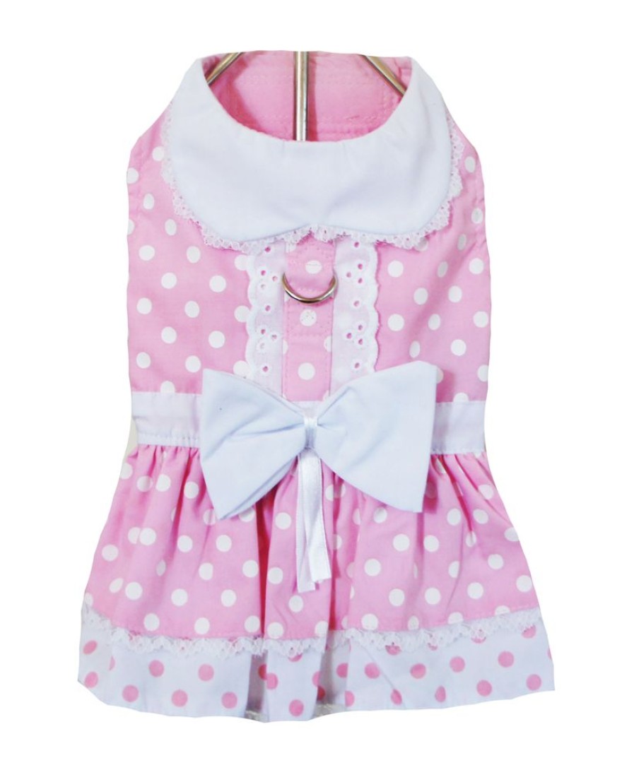 Pet Apparel (Continued) Doggie Design, Inc. | Pink Polka Dot And Lace Dog Dress Set With Leash