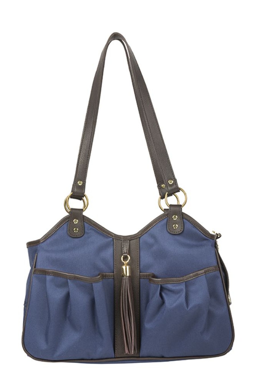 Totes & Carriers PETOTE® | Metro Couture Navy W/Brown Leather Trim & Tassel