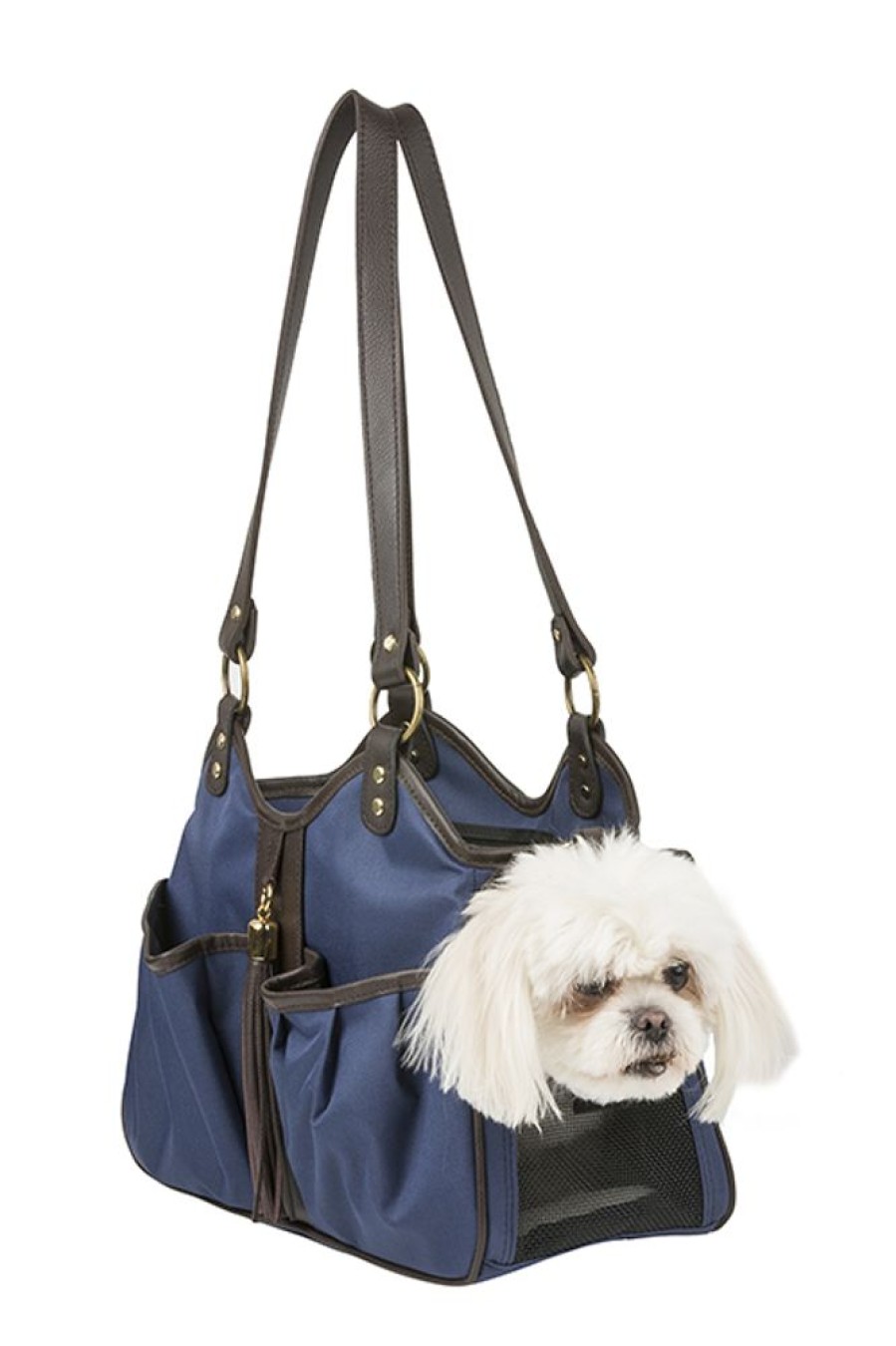 Totes & Carriers PETOTE® | Metro Couture Navy W/Brown Leather Trim & Tassel