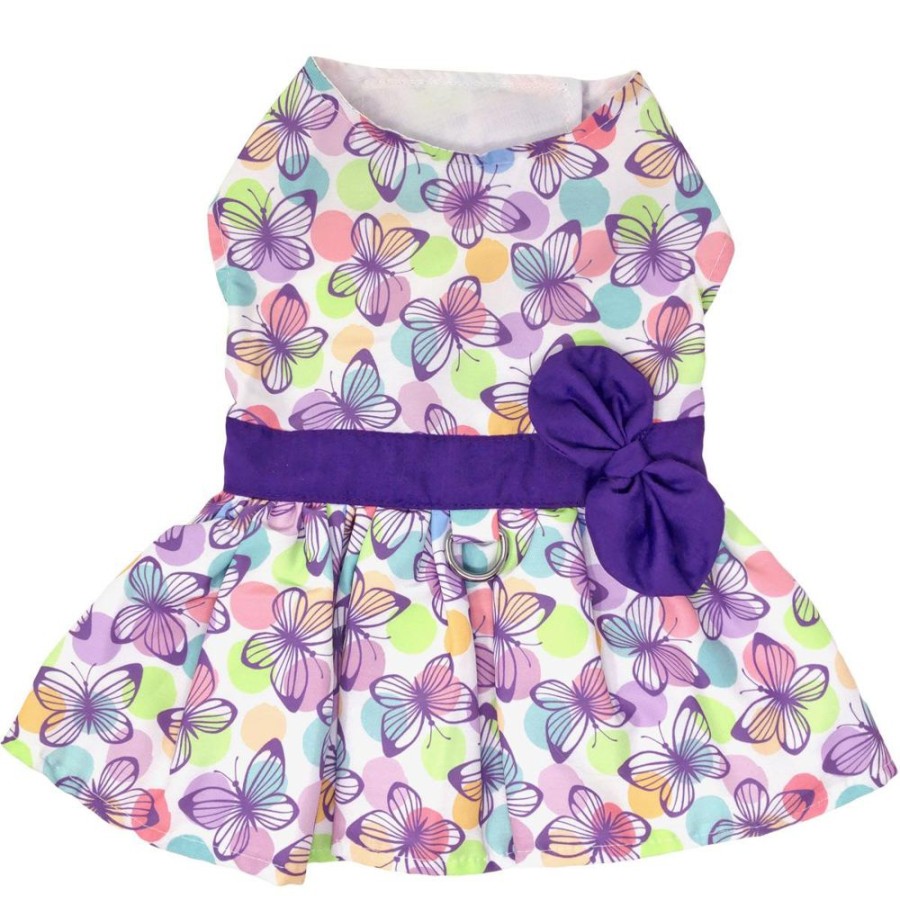 Pet Apparel (Continued) Doggie Design, Inc. | Purple Butterfly Dog Dress With Matching Leash