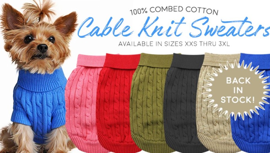 Pet Apparel (Continued) Doggie Design, Inc. | 100% Combed Cotton Cable Knit Dog Sweater - Solids