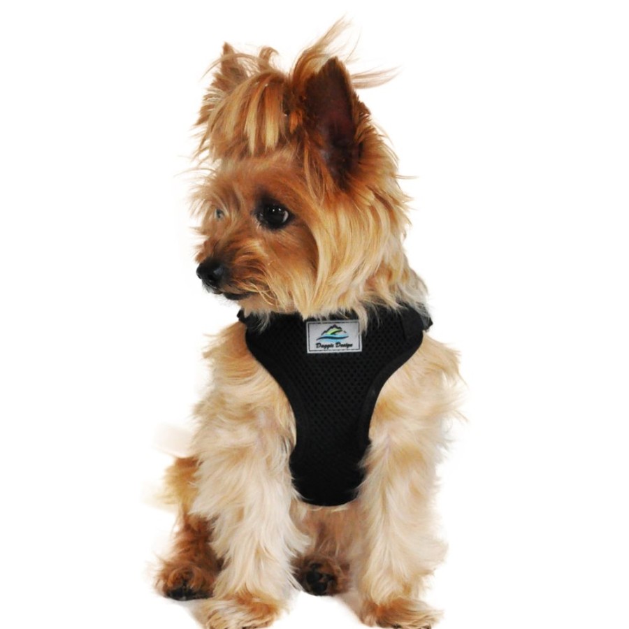 Harnesses Doggie Design, Inc. | Solid Color Mesh Wrap And Snap Choke Free Step In Harness - Black