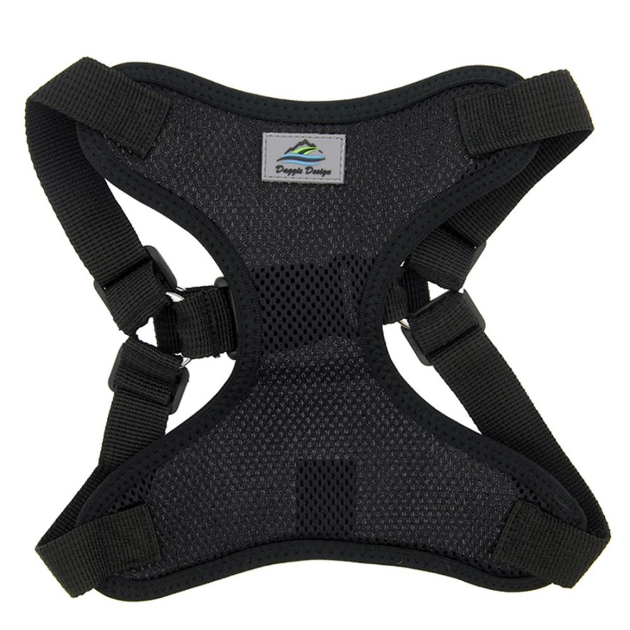 Harnesses Doggie Design, Inc. | Solid Color Mesh Wrap And Snap Choke Free Step In Harness - Black