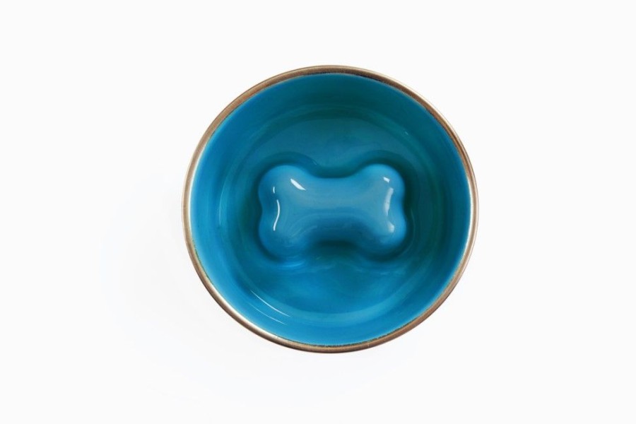 Bowls & Feeding Supplies Jax & Bones | Jax & Bones Bone Slow Feeder Bowl Blue Medium