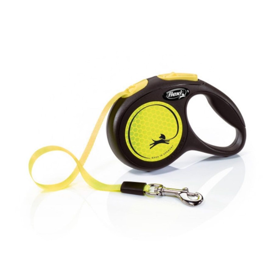 Collars, Leads & Accessories Flexi Retractable Leads | Flexi Classic Retractible Neon Reflective Tape Leash Black/Neon Yellow, 1Ea/Xs, 10 Ft