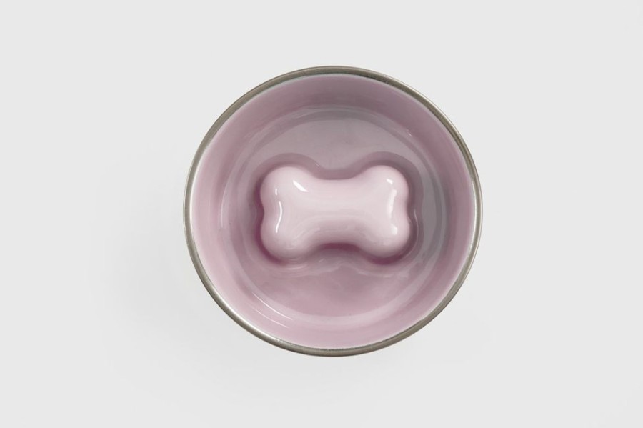 Bowls & Feeding Supplies Jax & Bones | Jax & Bones Bone Slow Feeder Bowl Pink Small