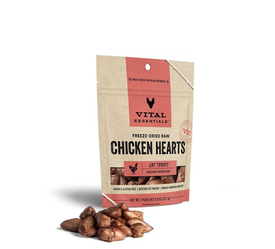 For Cats & Other Critters Vital Essentials | Vital Essentials® Freeze-Dried Chicken Hearts Cat Treats, 0.8 Oz