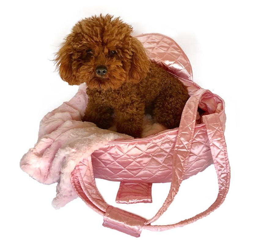 Totes & Carriers Dog Squad | Brit Quilted Carrier- Pink Satin