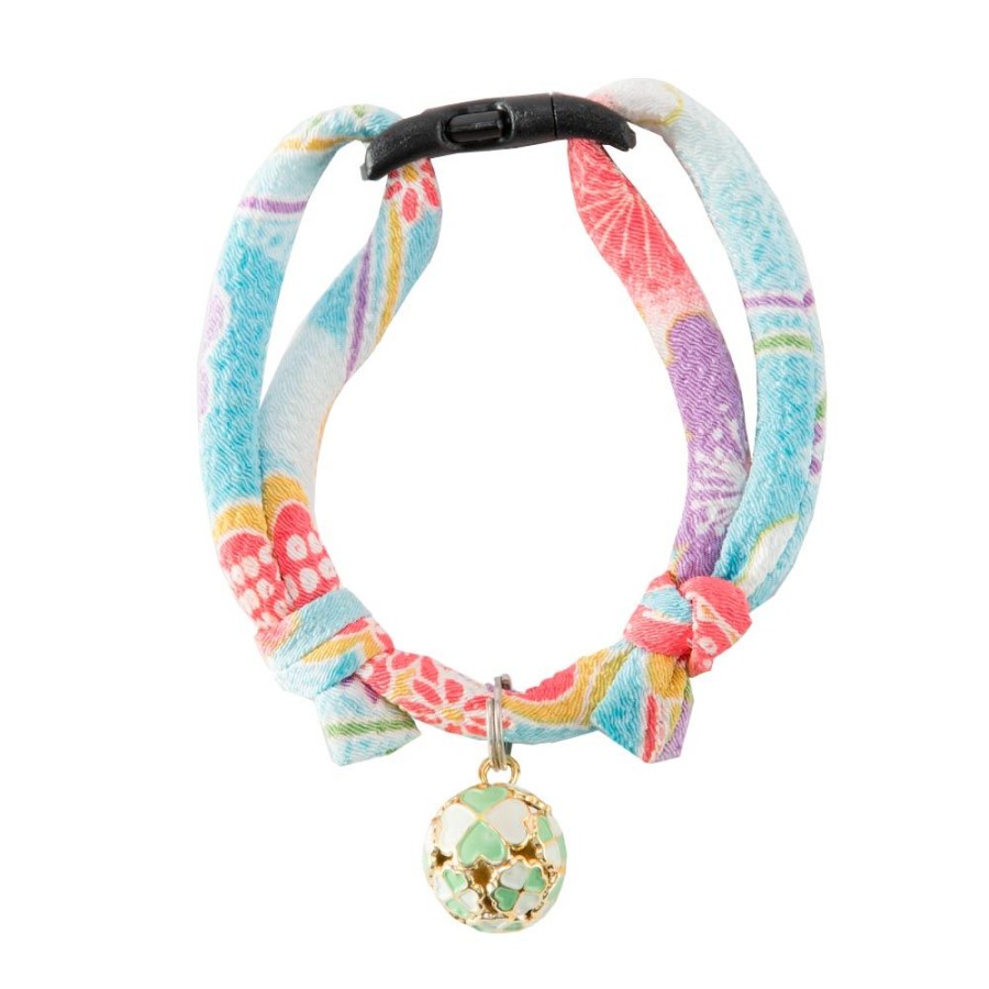 For Cats & Other Critters Necoichi | Chirimen Cat Collar With Clover Bell (Baby Blue)