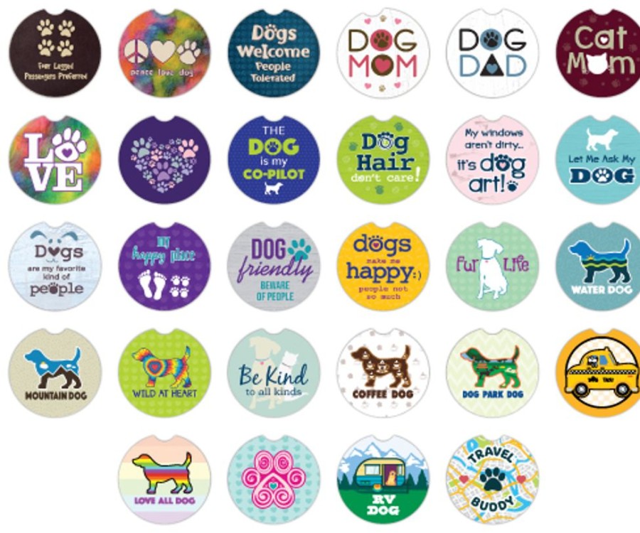 Travel dog speak | Car Coaster Assortment -Includes 4 Each Of 16 Designs Only (Display Not Included)