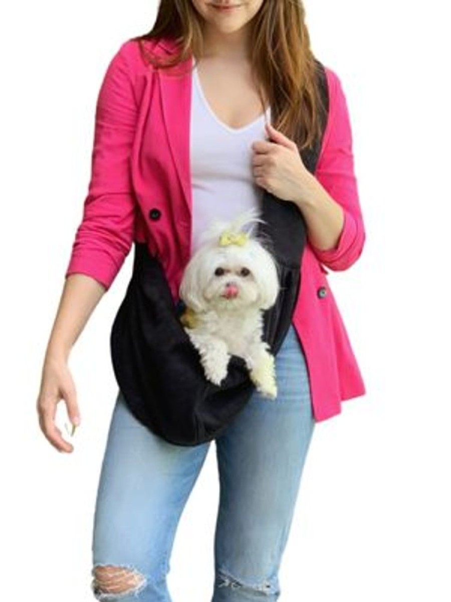 Totes & Carriers Dog Squad | New Furbaby Adjustable Sling Bag, Black Suede