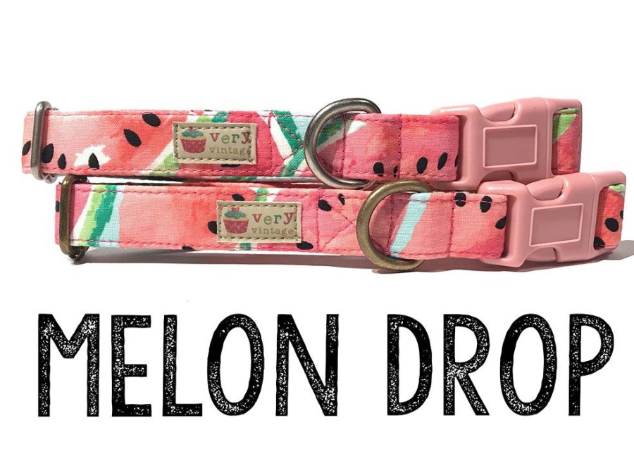 Collars, Leads & Accessories Very Vintage Designs | Melon Drop Light Pink Summer Watermelon Organic Cotton Dog & Cat Pet Collars & Leashes