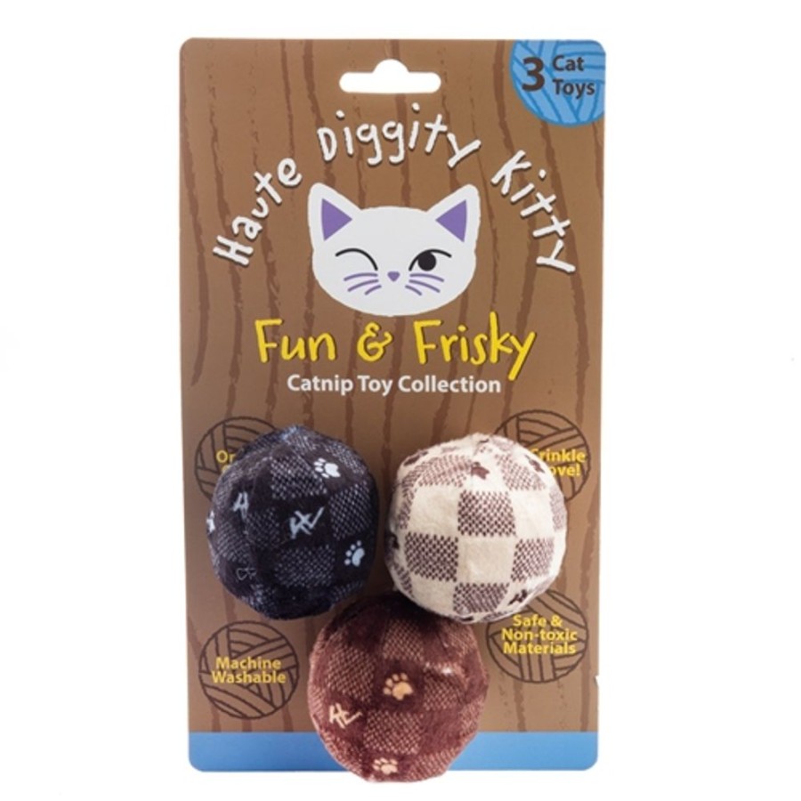 Toys & Playthings Haute Diggity Dog | Kitty Vuiton Balls (Checker) Organic Catnip Toys By Haute Diggity Dog + Kitty