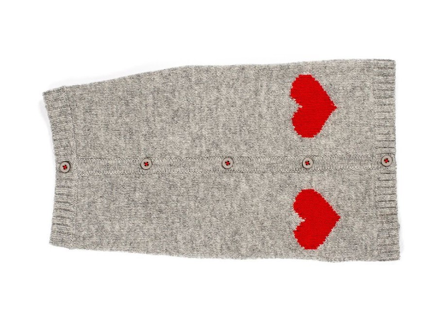 Pet Apparel (Continued) Ware of the Dog | Grey And Red Heart Cardigan