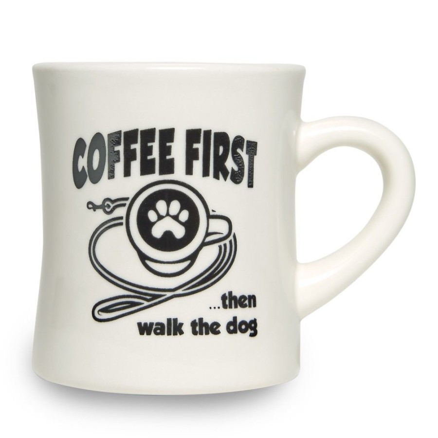 For The Home dog speak | Coffee First- 10Oz Ivory Diner Mug With Black Print