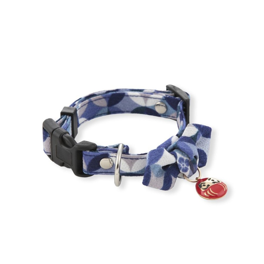 Collars, Leads & Accessories Necoichi | Daruma Charm Bow Tie Dog Collar (Medium, Blue)