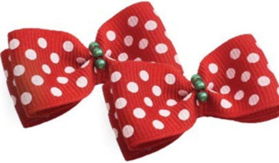 Collars, Leads & Accessories Max's Closet, LLC | Red With White Polka Dot Hair Bows - 2 Per Card