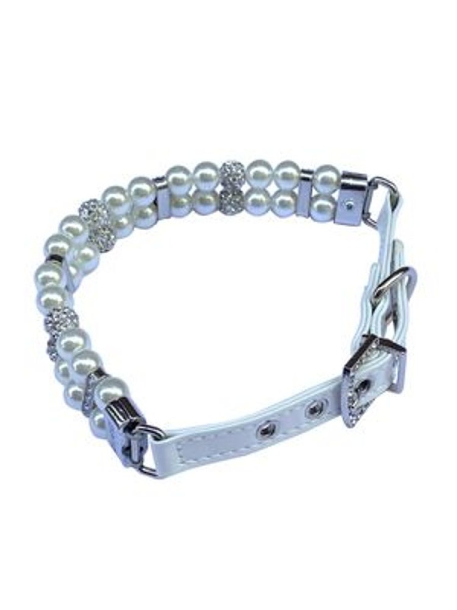 Collars, Leads & Accessories Dog Squad | Sparkle & Pearl Pleather Collar, Ivory