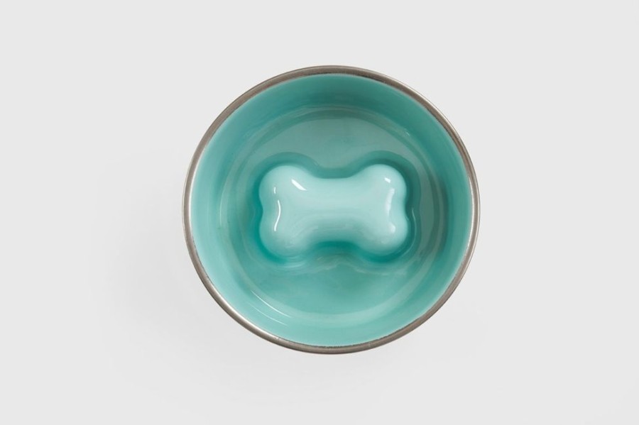 Bowls & Feeding Supplies Jax & Bones | Jax & Bones Bone Slow Feeder Bowl Teal Large