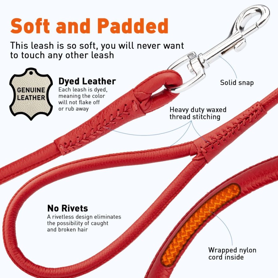 Collars, Leads & Accessories Dogline | Dogline Soft Leather Round Lead