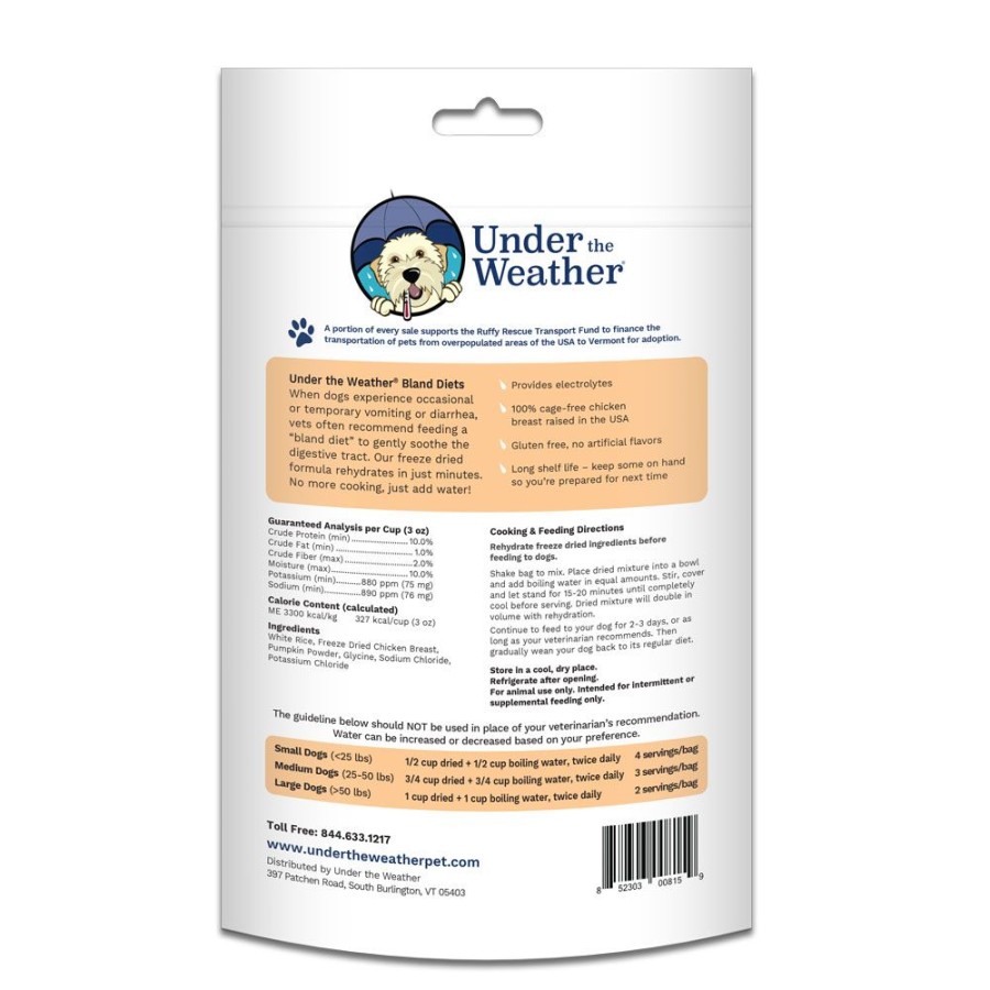 Pet Food Under the Weather | Rice, Chicken, & Pumpkin For Dogs - 7Oz Bags Of Meal Mix By Under The Weather