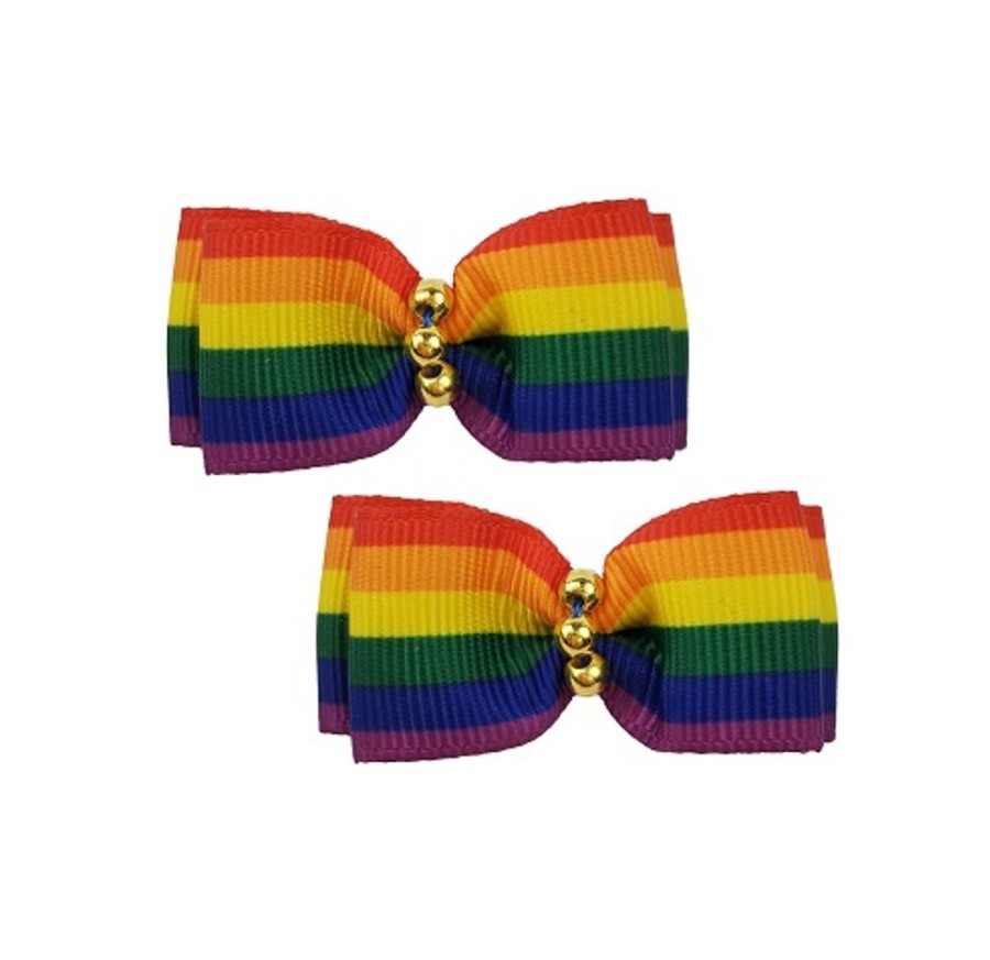 Collars, Leads & Accessories Max's Closet, LLC | Rainbow Pride Hair Bows - 2 Per Card