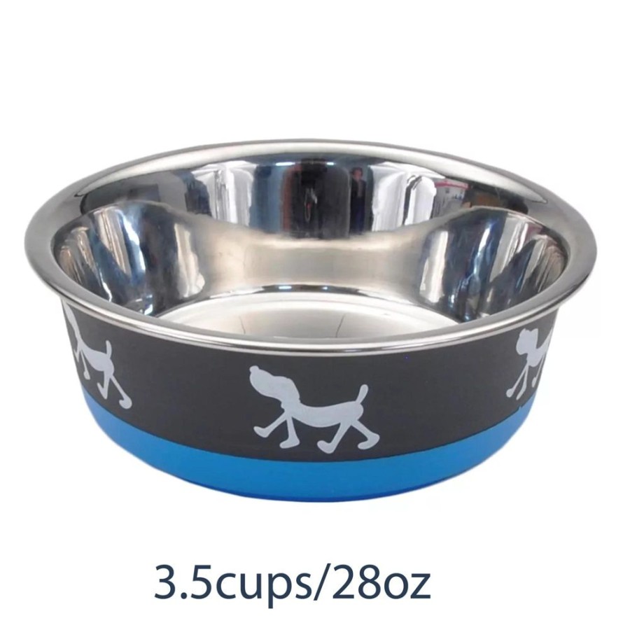 Bowls & Feeding Supplies Coastal Pet Products | Coastal Pet Maslow Design Series Non-Skid Pup Design Dog Bowls Blue And Grey 3.5 Cups