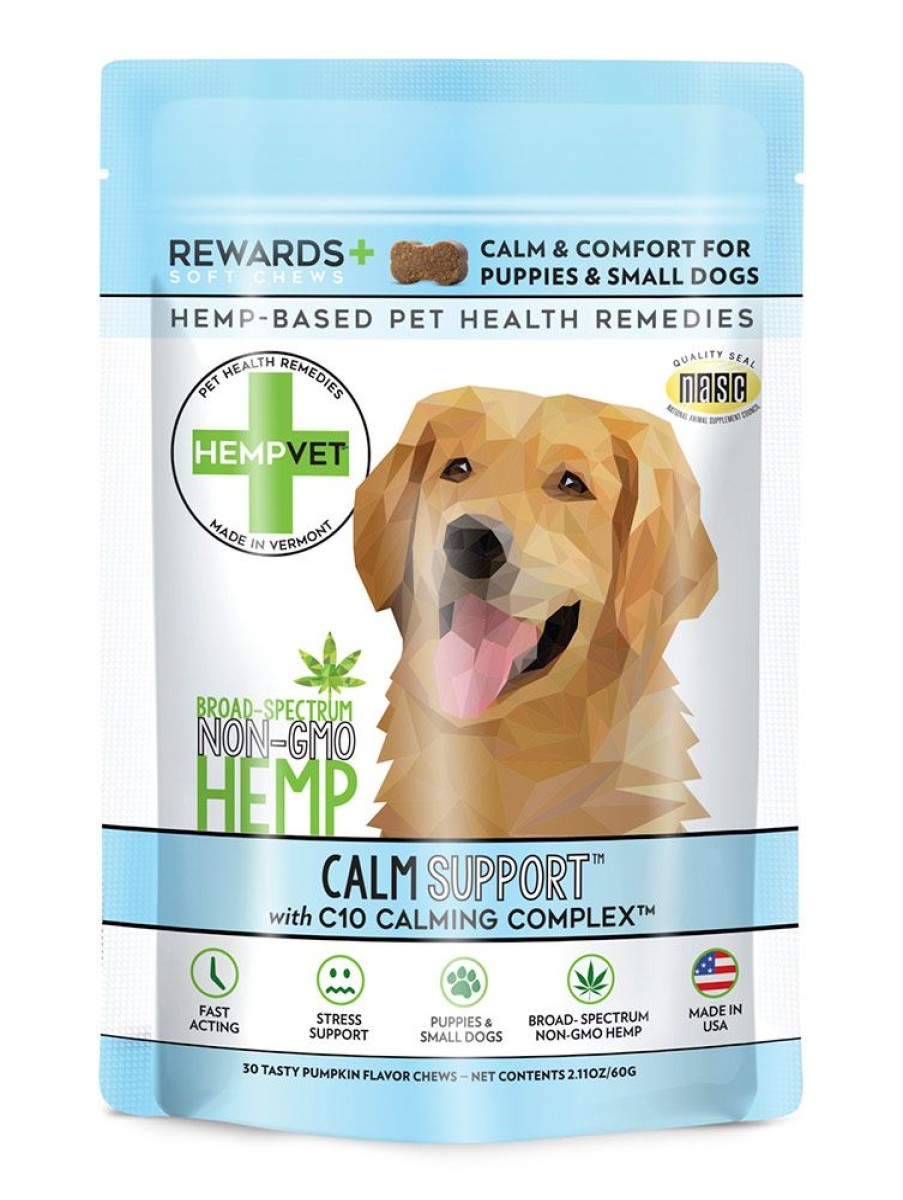 Treats HEMPVET Pet Health Remedies | Calm Support Rewards+ Cbd With C10 Calming Complex (30 Chews/Bag)