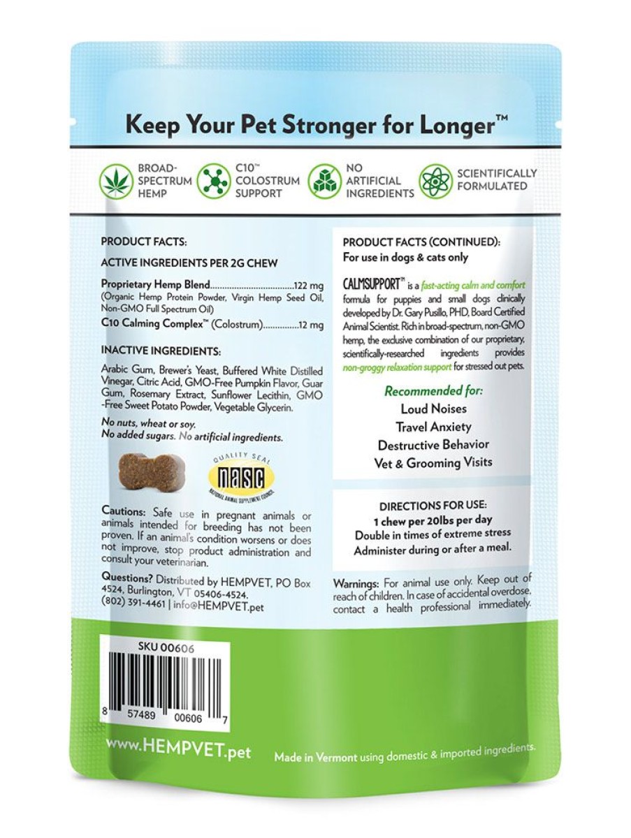 Treats HEMPVET Pet Health Remedies | Calm Support Rewards+ Cbd With C10 Calming Complex (30 Chews/Bag)