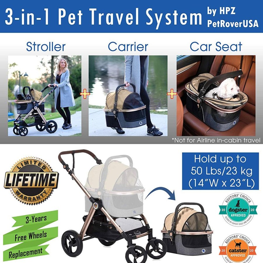 Totes & Carriers HPZ™ Pet Rover | Hpz Pet Rover Prime 3-In-1 Stroller - Taupe