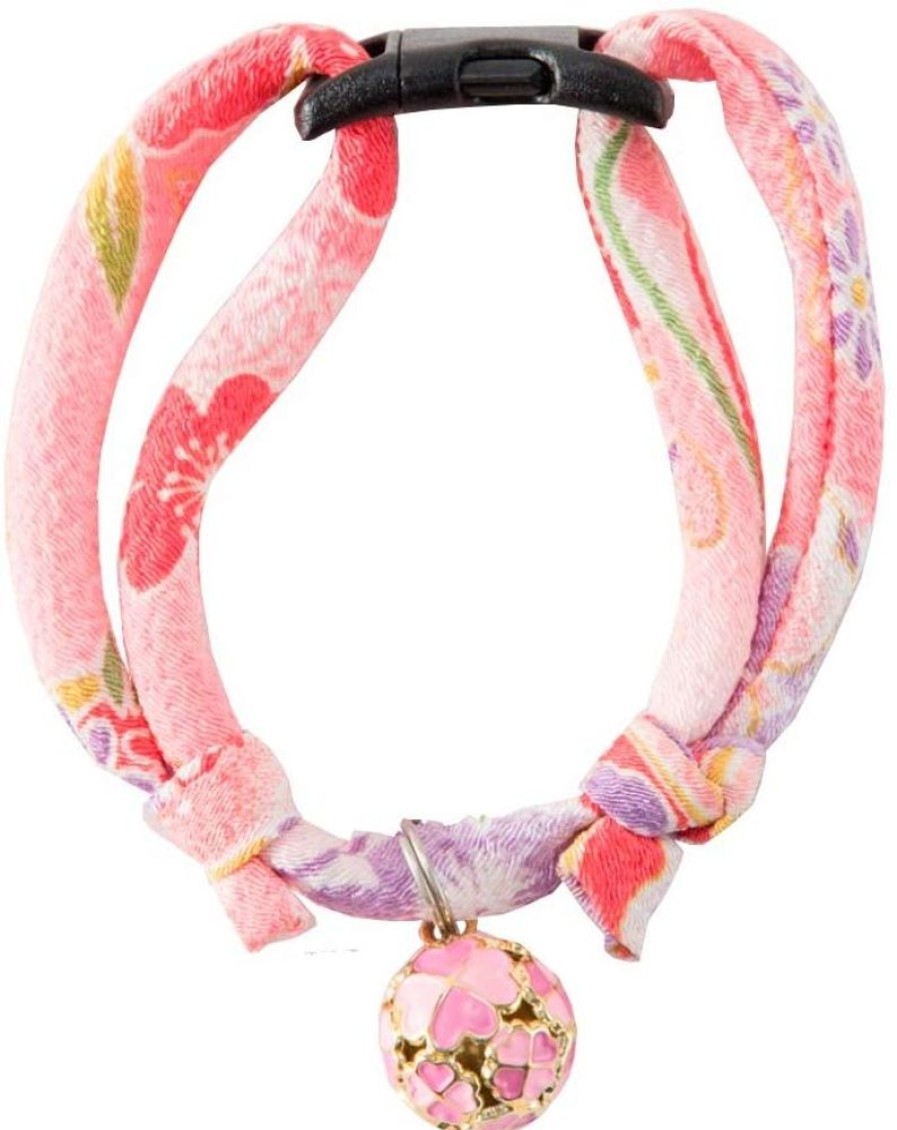 For Cats & Other Critters Necoichi | Chirimen Cat Collar With Clover Bell (Pastel Pink)