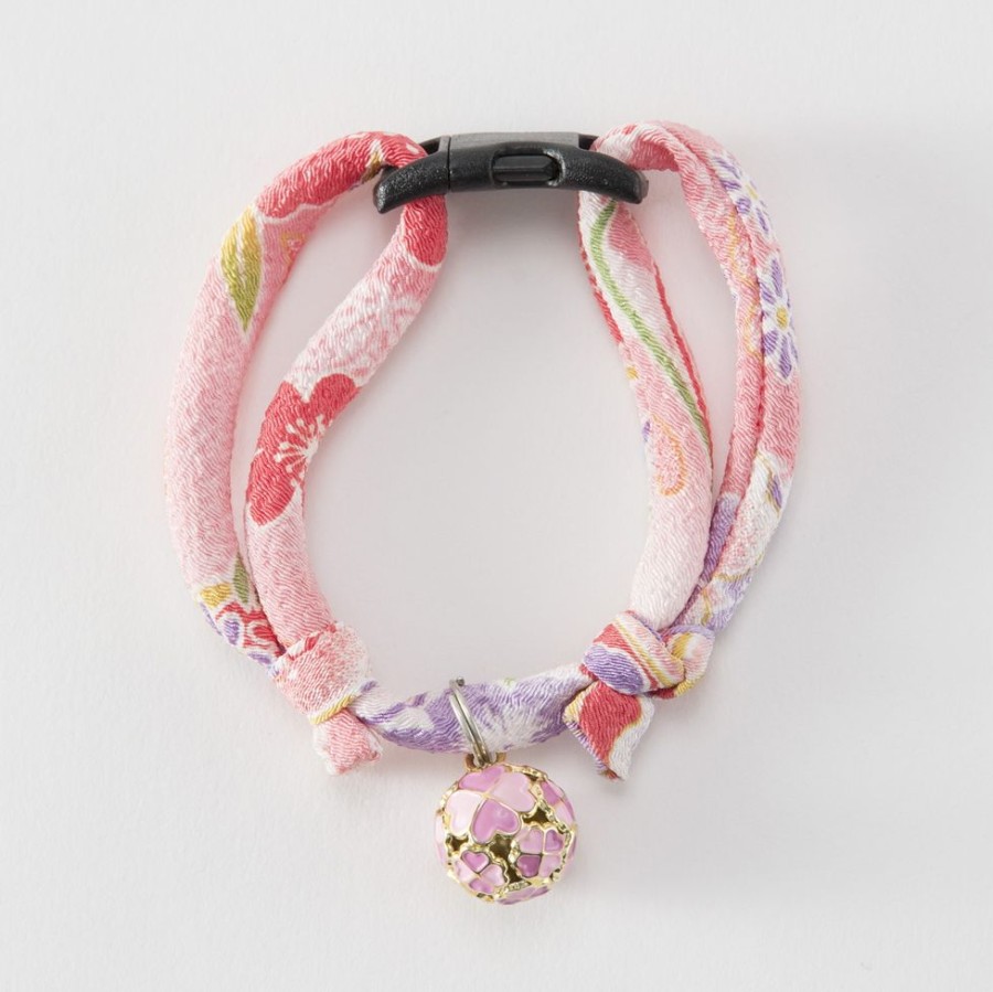 For Cats & Other Critters Necoichi | Chirimen Cat Collar With Clover Bell (Pastel Pink)