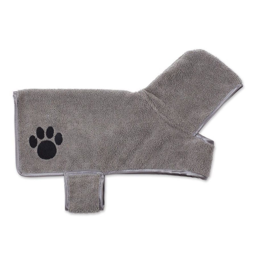 Pet Apparel Bone Dry Pet | Gray Embroidered Paw Pet Robe