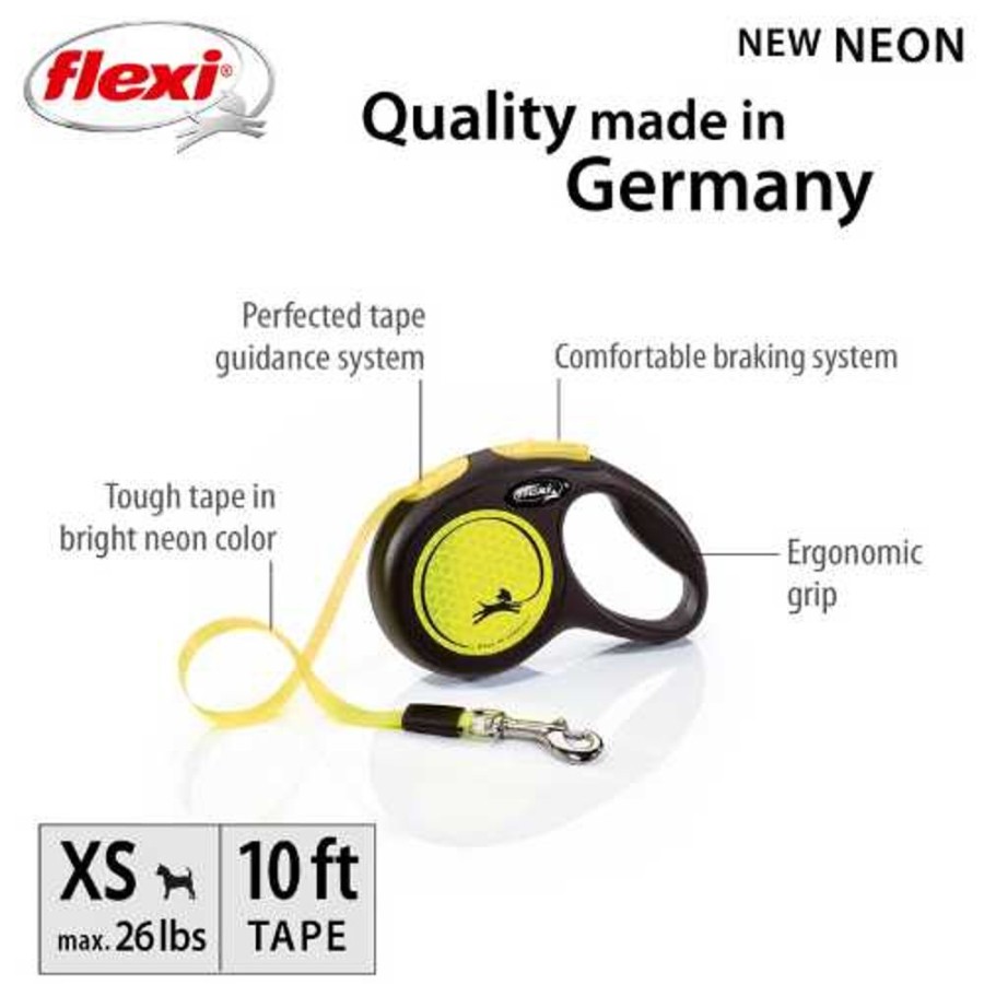 Collars, Leads & Accessories Flexi Retractable Leads | Flexi Retractible Neon Yellow Tape Leash Made In Germany Xs, S, M, L