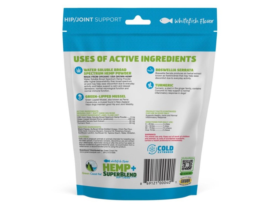 Health & Safety Green Coast Pet | Hemp + Superblend Soft Chews - Whitefish Flavor (30 Chews)