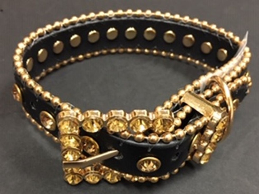 Collars, Leads & Accessories Canine Brands | Bling Dog Collar - Black W/Gold Stones