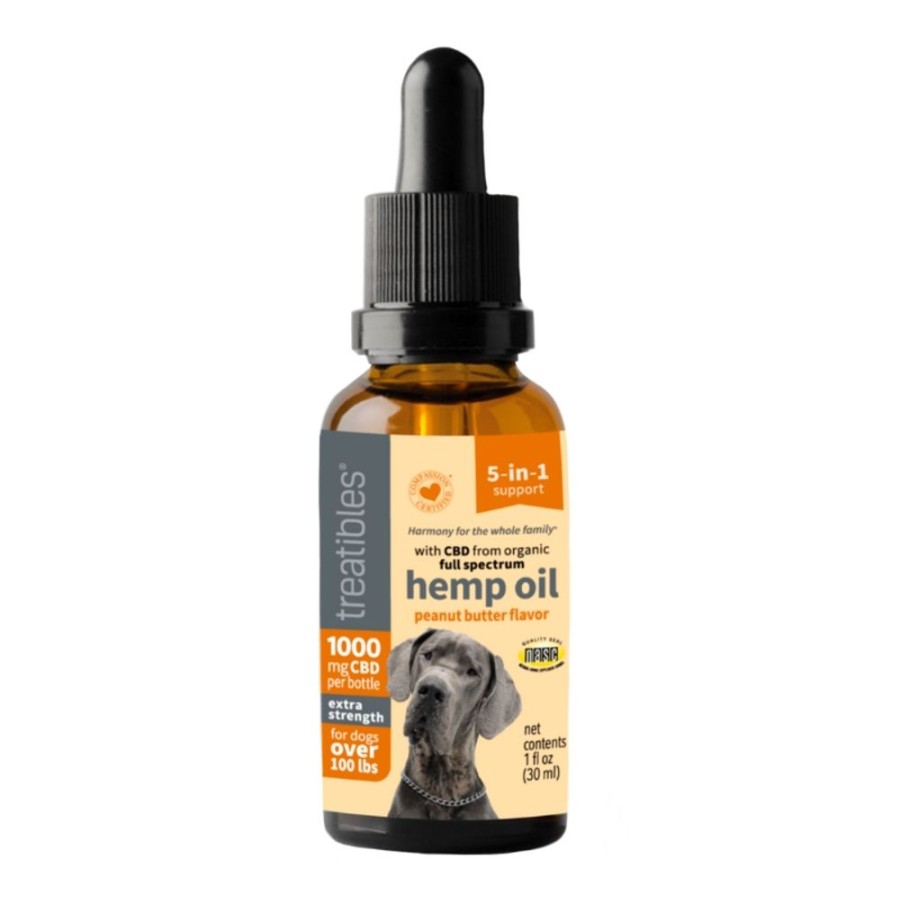 Health & Safety Treatibles | Oil Dropper Extra Strength Peanut Butter Flavor 1000 Mg Cbd For Dogs