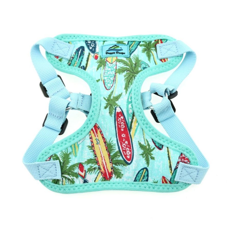 Harnesses Doggie Design, Inc. | Surfboard And Palm Print Fabric Mesh Wrap And Snap Choke Free Step In Harness - Surfboard And Palm