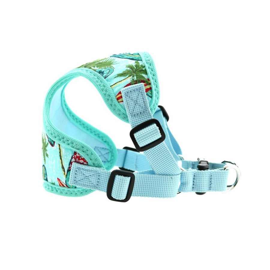 Harnesses Doggie Design, Inc. | Surfboard And Palm Print Fabric Mesh Wrap And Snap Choke Free Step In Harness - Surfboard And Palm