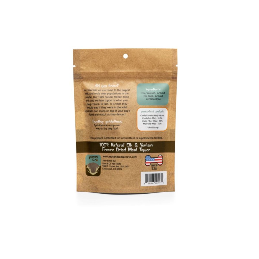 Pet Food Paws & Co | Elk & Venison Freeze Dried Meal Topper 3.5 Oz