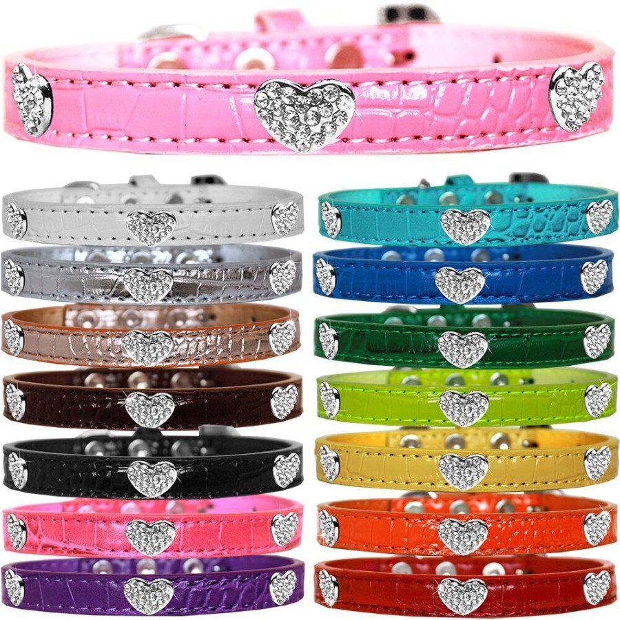 Collars, Leads & Accessories Mirage Pet Products | Croc Crystal Heart Dog Collar