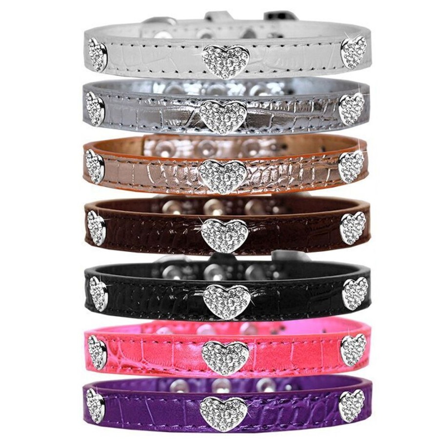 Collars, Leads & Accessories Mirage Pet Products | Croc Crystal Heart Dog Collar